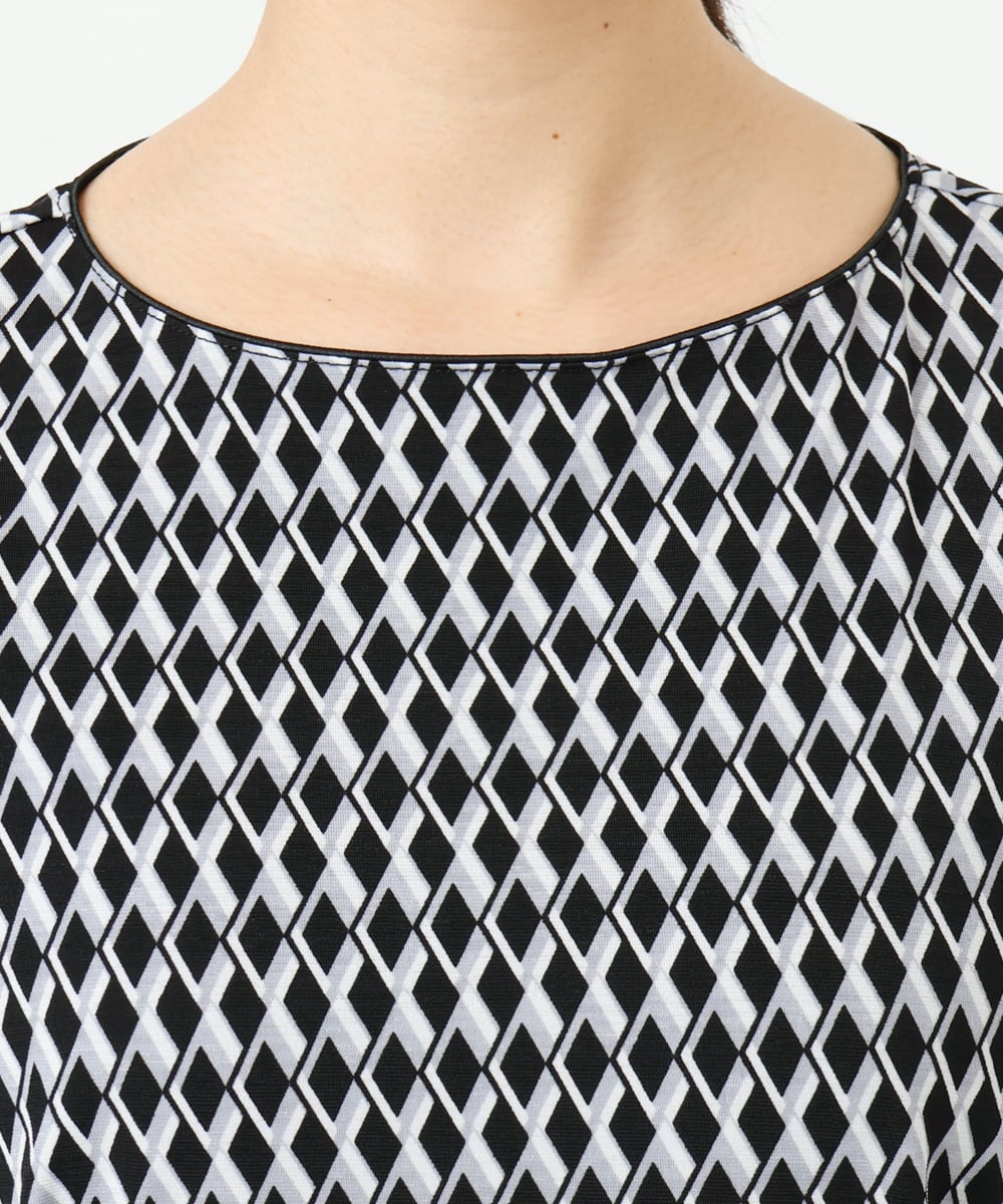 F1PGD20190 MK MICHEL KLEIN(小さいサイズ)(メゾン ドゥ サンク) 【小さいサイズ】[イージーケア]幾何柄ジャージーワンピース/洗濯機で洗える ブラック