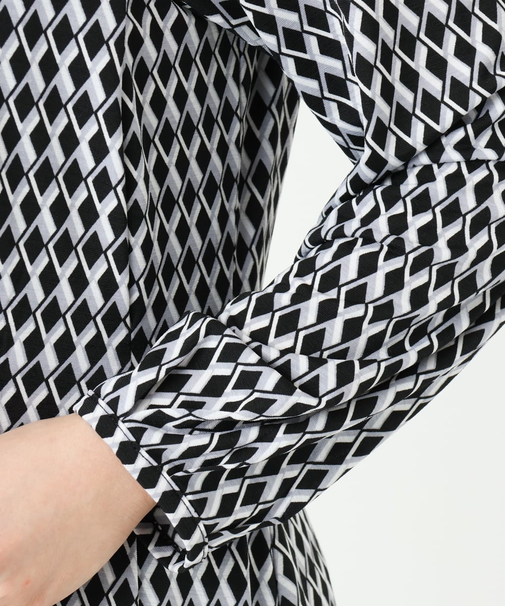 F1PGD20190 MK MICHEL KLEIN(小さいサイズ)(メゾン ドゥ サンク) 【小さいサイズ】[イージーケア]幾何柄ジャージーワンピース/洗濯機で洗える ブラック