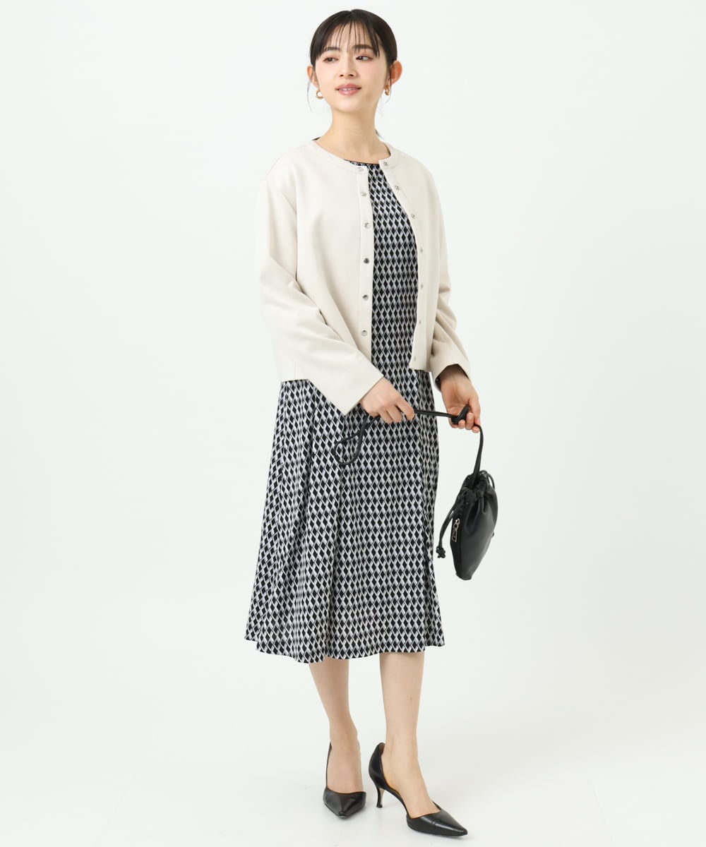 F1PGD20190 MK MICHEL KLEIN(小さいサイズ)(メゾン ドゥ サンク) 【小さいサイズ】[イージーケア]幾何柄ジャージーワンピース/洗濯機で洗える ブラック