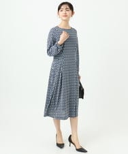 F1PGD20190 MK MICHEL KLEIN(小さいサイズ)(メゾン ドゥ サンク) 【小さいサイズ】[イージーケア]幾何柄ジャージーワンピース/洗濯機で洗える ブラック