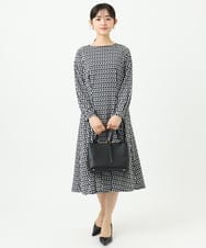 F1PGD20190 MK MICHEL KLEIN(小さいサイズ)(メゾン ドゥ サンク) 【小さいサイズ】[イージーケア]幾何柄ジャージーワンピース/洗濯機で洗える ブラック