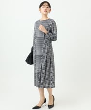 F1PGD20190 MK MICHEL KLEIN(小さいサイズ)(メゾン ドゥ サンク) 【小さいサイズ】[イージーケア]幾何柄ジャージーワンピース/洗濯機で洗える ブラック