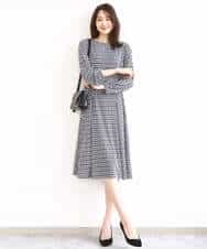 F1PGD20190 MK MICHEL KLEIN(小さいサイズ)(メゾン ドゥ サンク) 【小さいサイズ】[イージーケア]幾何柄ジャージーワンピース/洗濯機で洗える ブラック