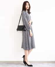 F1PGD20190 MK MICHEL KLEIN(小さいサイズ)(メゾン ドゥ サンク) 【小さいサイズ】[イージーケア]幾何柄ジャージーワンピース/洗濯機で洗える ブラック