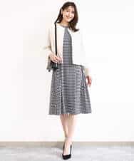 F1PGD20190 MK MICHEL KLEIN(小さいサイズ)(メゾン ドゥ サンク) 【小さいサイズ】[イージーケア]幾何柄ジャージーワンピース/洗濯機で洗える ブラック