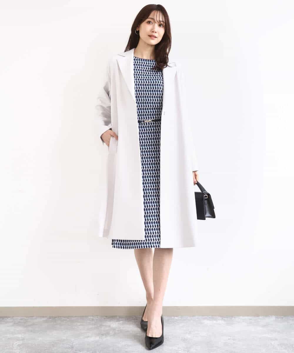 F1PGD20190 MK MICHEL KLEIN(小さいサイズ)(メゾン ドゥ サンク) 【小さいサイズ】[イージーケア]幾何柄ジャージーワンピース/洗濯機で洗える ブラック