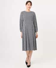 F1PGD20190 MK MICHEL KLEIN(小さいサイズ)(メゾン ドゥ サンク) 【小さいサイズ】[イージーケア]幾何柄ジャージーワンピース/洗濯機で洗える ブラック