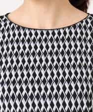 F1PGD20190 MK MICHEL KLEIN(小さいサイズ)(メゾン ドゥ サンク) 【小さいサイズ】[イージーケア]幾何柄ジャージーワンピース/洗濯機で洗える ブラック