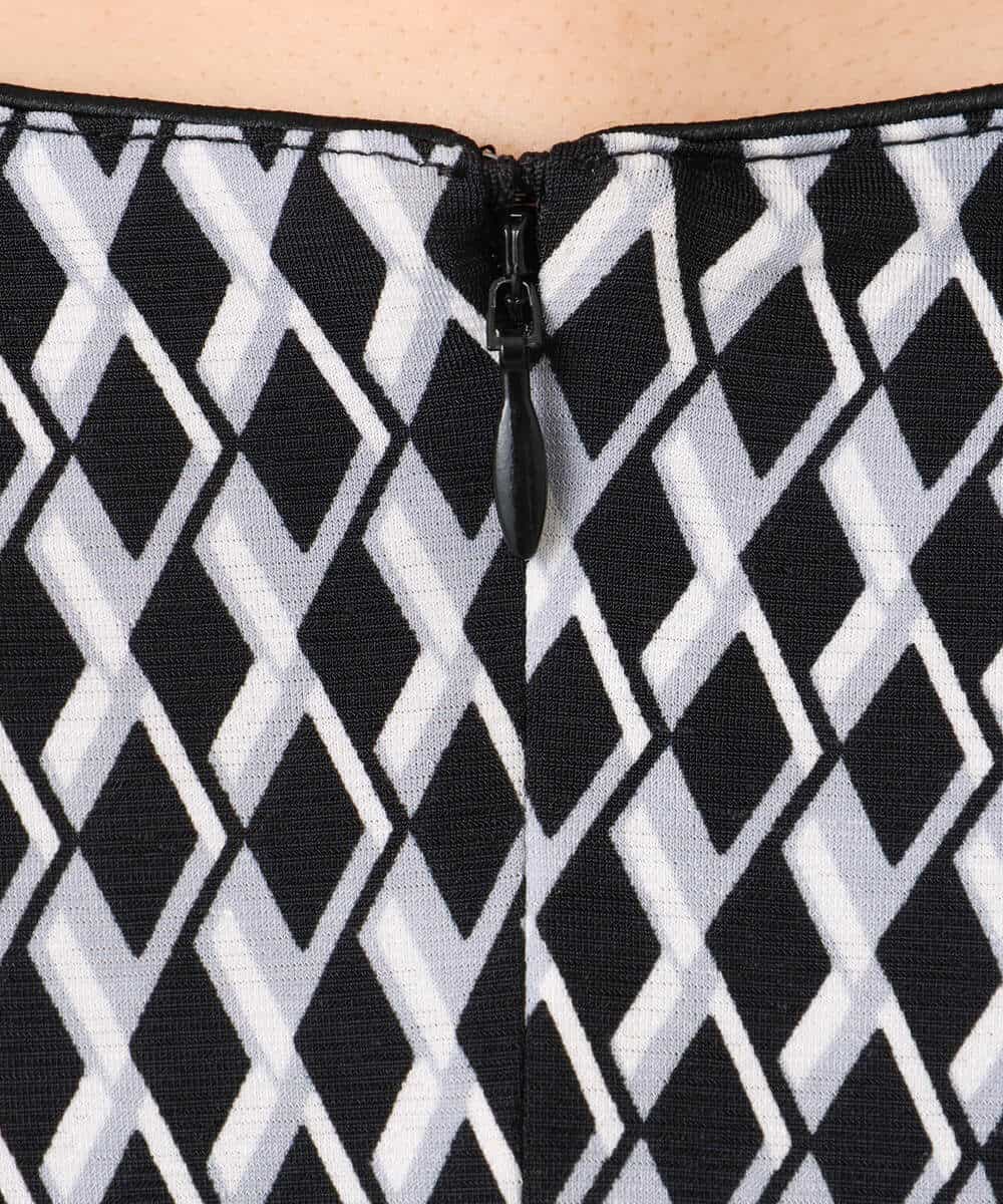 F1PGD20190 MK MICHEL KLEIN(小さいサイズ)(メゾン ドゥ サンク) 【小さいサイズ】[イージーケア]幾何柄ジャージーワンピース/洗濯機で洗える ブラック