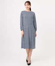 F1PGD20190 MK MICHEL KLEIN(小さいサイズ)(メゾン ドゥ サンク) 【小さいサイズ】[イージーケア]幾何柄ジャージーワンピース/洗濯機で洗える ブラック