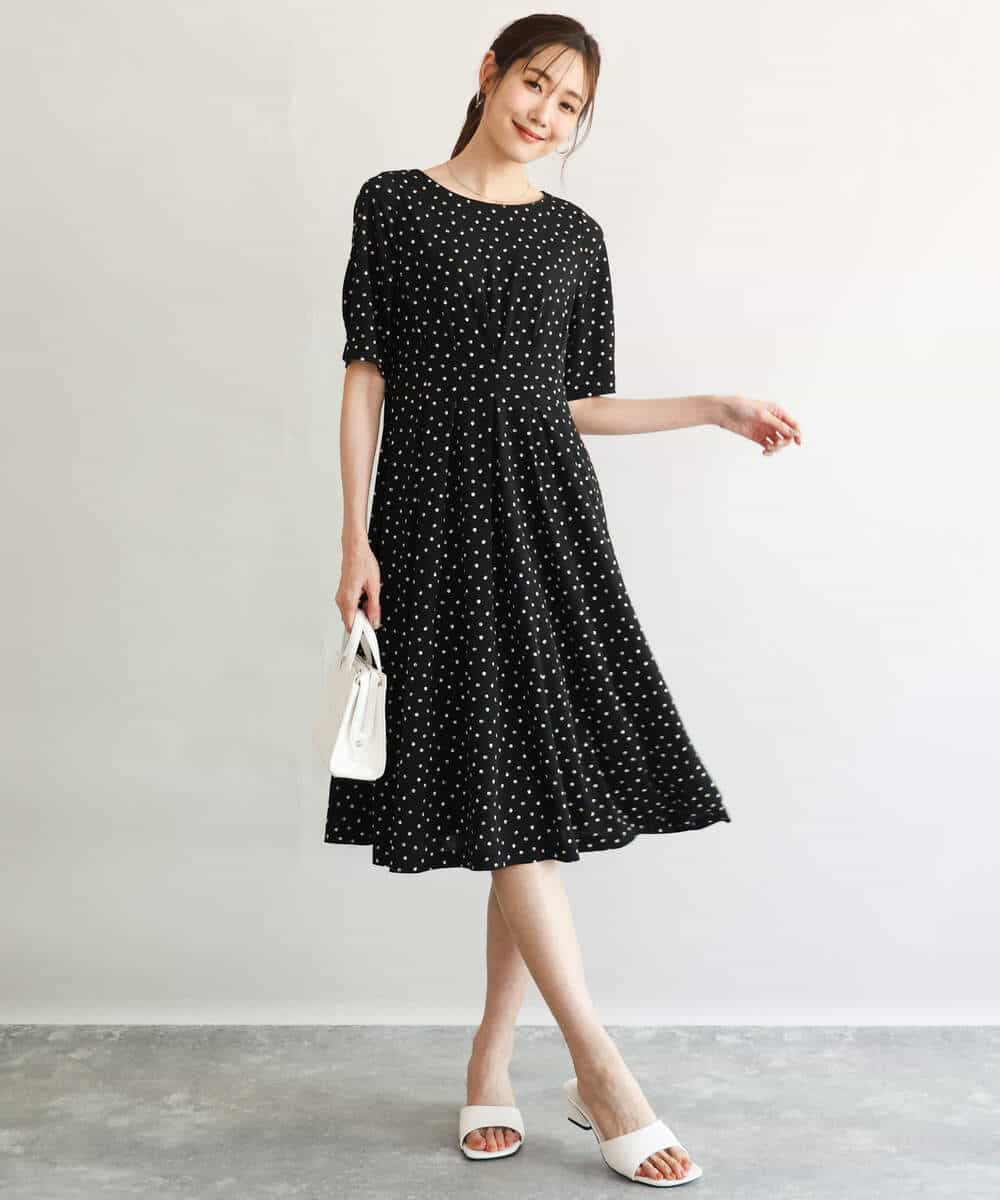 F1PGD50190 MK MICHEL KLEIN(小さいサイズ)(メゾン ドゥ サンク) 【小さいサイズ】[イージーケア/洗濯機で洗える]タックデザインジャージーワンピース ブルー