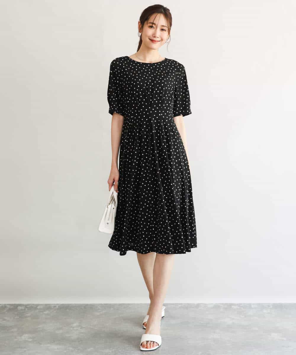 F1PGD50190 MK MICHEL KLEIN(小さいサイズ)(メゾン ドゥ サンク) 【小さいサイズ】[イージーケア/洗濯機で洗える]タックデザインジャージーワンピース ブルー