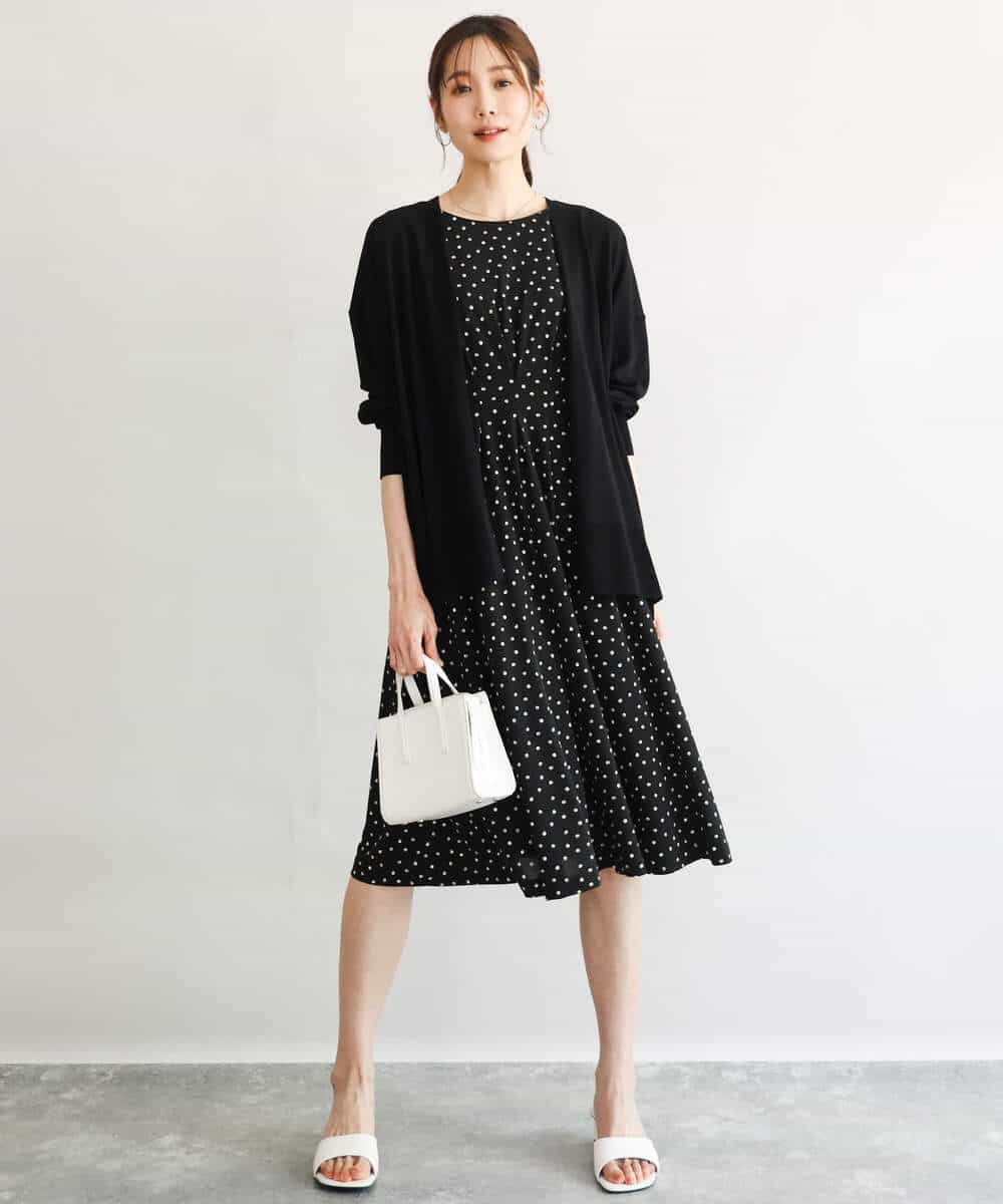 F1PGD50190 MK MICHEL KLEIN(小さいサイズ)(メゾン ドゥ サンク) 【小さいサイズ】[イージーケア/洗濯機で洗える]タックデザインジャージーワンピース ブルー