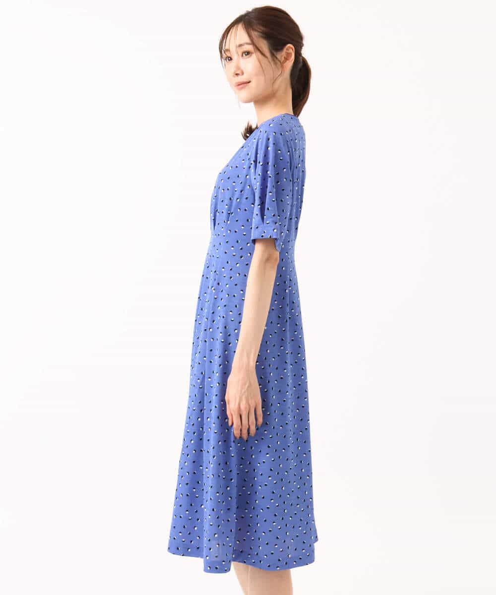 F1PGD50190 MK MICHEL KLEIN(小さいサイズ)(メゾン ドゥ サンク) 【小さいサイズ】[イージーケア/洗濯機で洗える]タックデザインジャージーワンピース ブルー