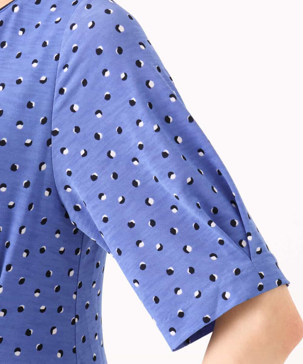 F1PGD50190 MK MICHEL KLEIN(小さいサイズ)(メゾン ドゥ サンク) 【小さいサイズ】[イージーケア/洗濯機で洗える]タックデザインジャージーワンピース ブルー