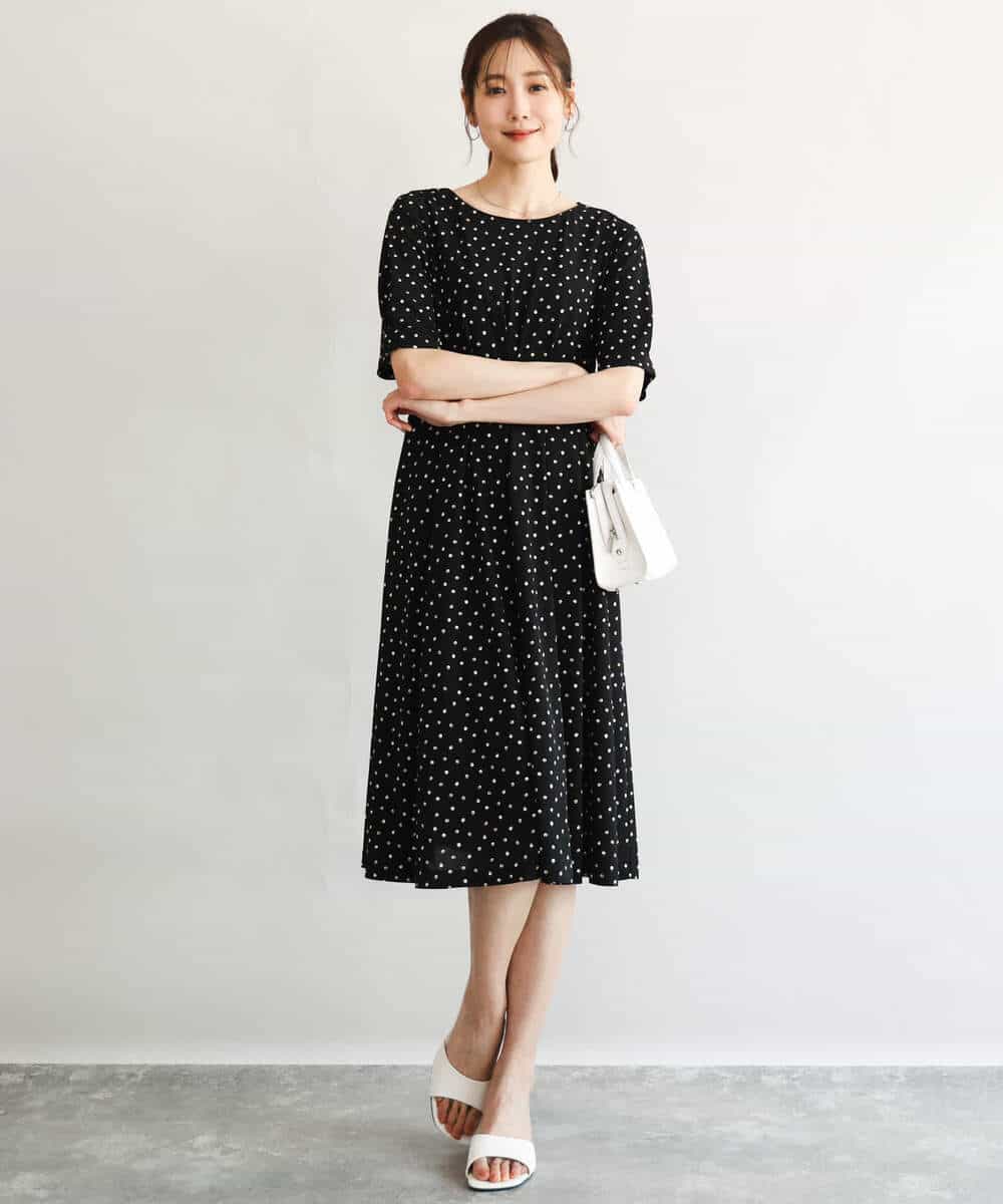 F1PGD50190 MK MICHEL KLEIN(小さいサイズ)(メゾン ドゥ サンク) 【小さいサイズ】[イージーケア/洗濯機で洗える]タックデザインジャージーワンピース ブラック