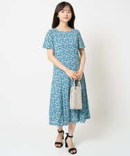 F1PHA60190 MK MICHEL KLEIN(小さいサイズ)(メゾン ドゥ サンク) 【小さいサイズ】ウエストタックジャージーワンピース（幾何柄・無地）/洗える グレー（柄）