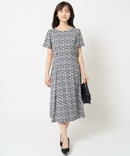 F1PHA60190 MK MICHEL KLEIN(小さいサイズ)(メゾン ドゥ サンク) 【小さいサイズ】ウエストタックジャージーワンピース（幾何柄・無地）/洗える グレー（柄）