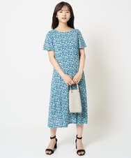 F1PHA60190 MK MICHEL KLEIN(小さいサイズ)(メゾン ドゥ サンク) 【小さいサイズ】ウエストタックジャージーワンピース（幾何柄・無地）/洗える グレー（柄）