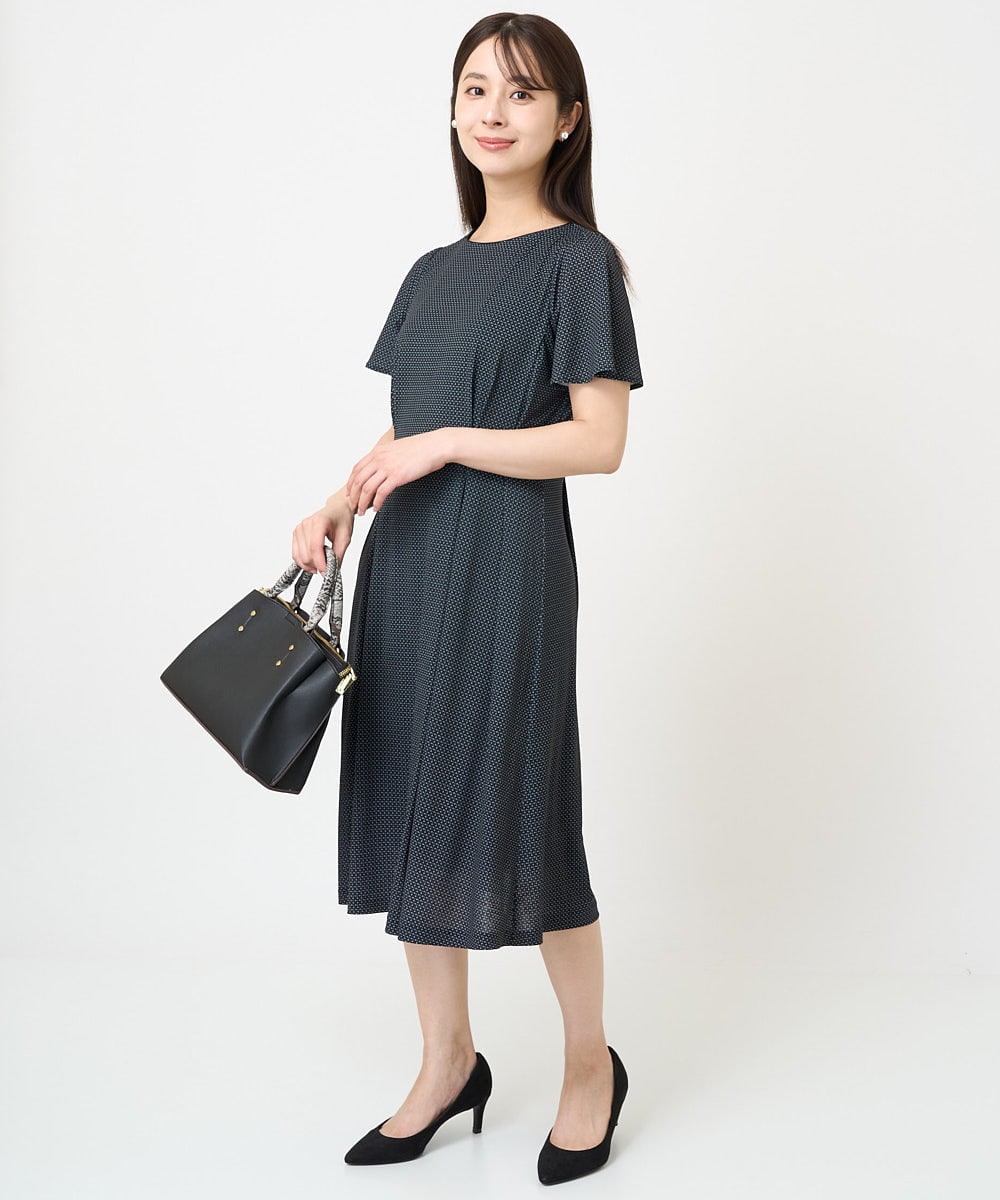 F1PHV60190 MK MICHEL KLEIN(小さいサイズ)(メゾン ドゥ サンク) 【小さいサイズ】幾何柄ジャージー半袖ワンピース/イージーケア グリーン