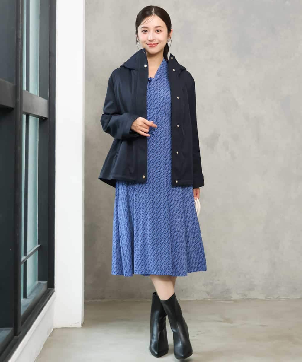 F1PJD30190 MK MICHEL KLEIN(小さいサイズ)(メゾン ドゥ サンク) 【小さいサイズ】[洗える]ダイヤ柄ジャージーワンピース ブルー