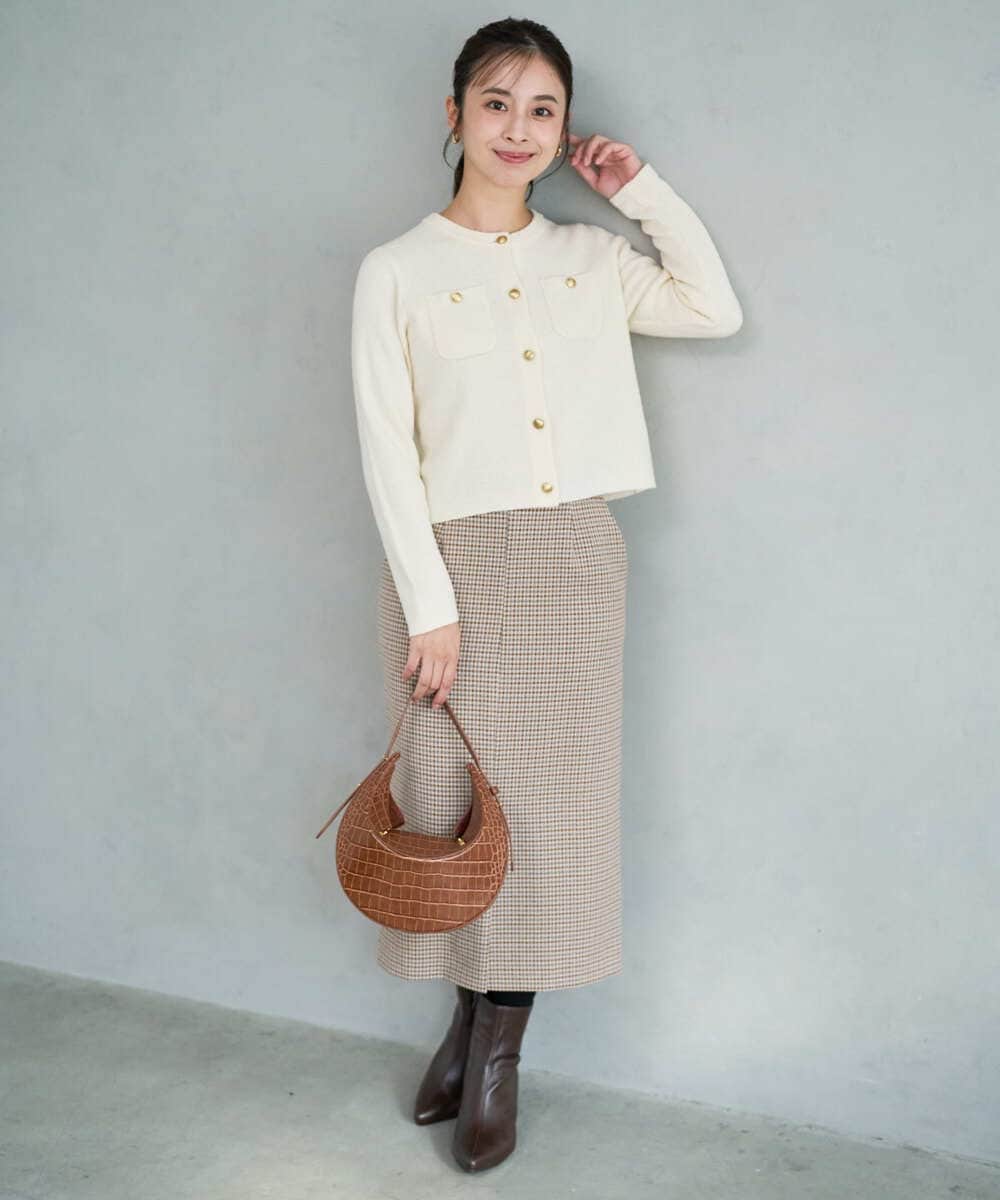 F1SAD42160 MK MICHEL KLEIN(小さいサイズ)(メゾン ドゥ サンク) 【小さいサイズ】ミニブークレーカーディガン/洗える ブラウン