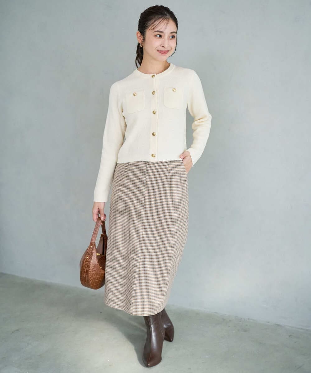 F1SAD42160 MK MICHEL KLEIN(小さいサイズ)(メゾン ドゥ サンク) 【小さいサイズ】ミニブークレーカーディガン/洗える ブラウン