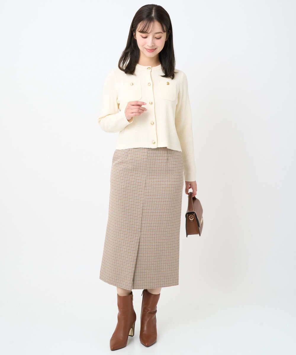 F1SAD42160 MK MICHEL KLEIN(小さいサイズ)(メゾン ドゥ サンク) 【小さいサイズ】ミニブークレーカーディガン/洗える ブラウン