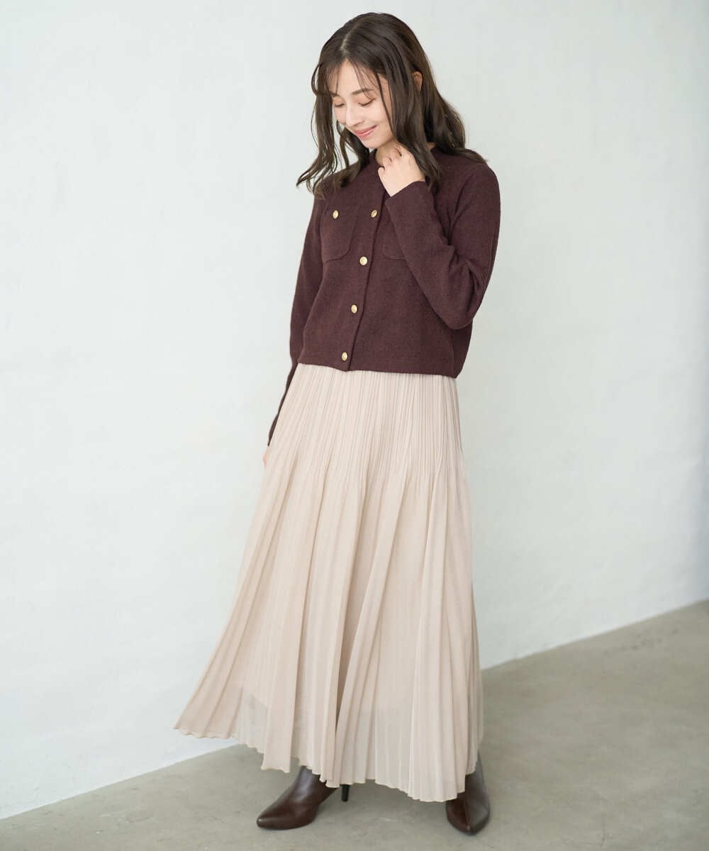 F1SAD42160 MK MICHEL KLEIN(小さいサイズ)(メゾン ドゥ サンク) 【小さいサイズ】ミニブークレーカーディガン/洗える ブラウン