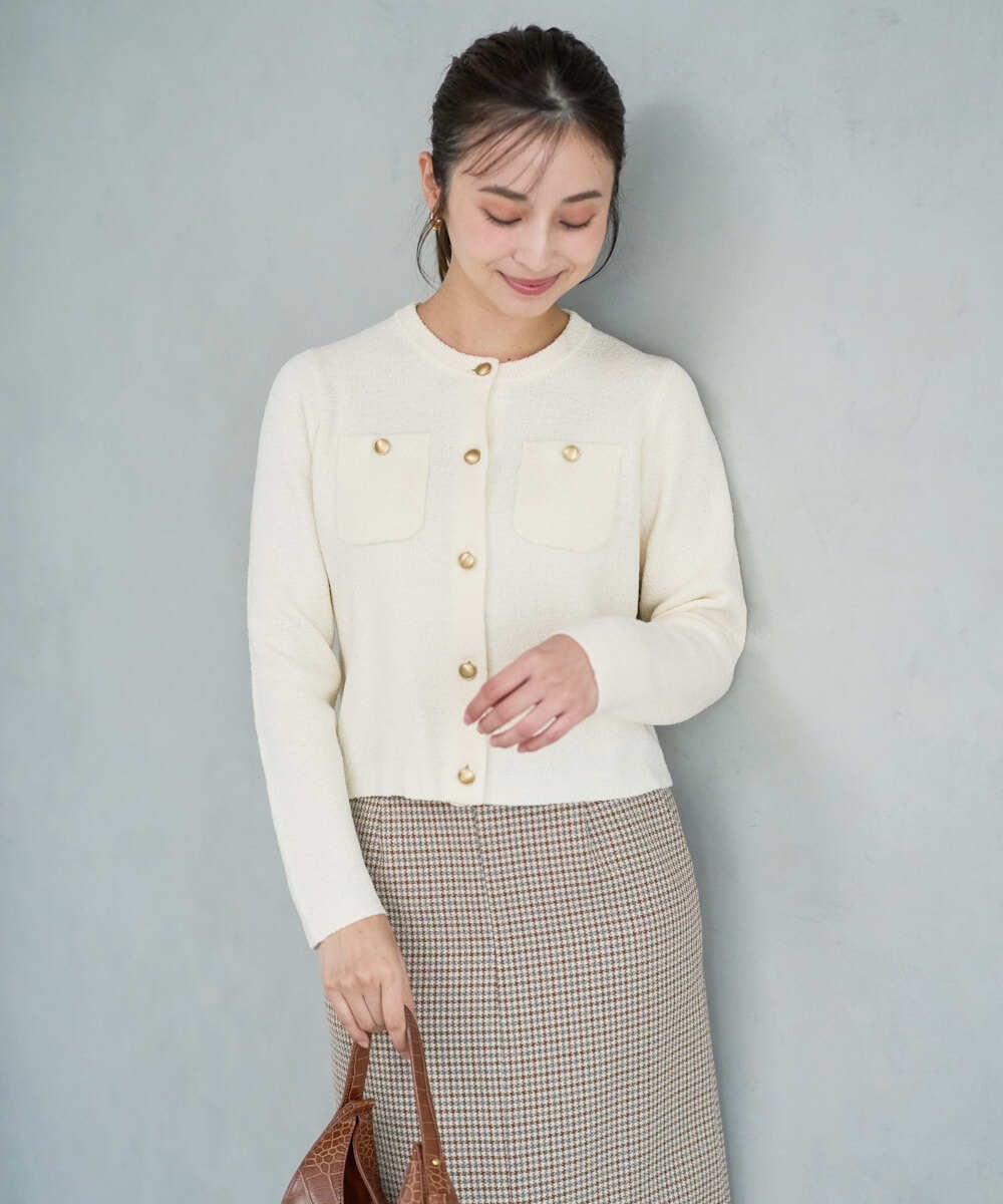 F1SAD42160 MK MICHEL KLEIN(小さいサイズ)(メゾン ドゥ サンク) 【小さいサイズ】ミニブークレーカーディガン/洗える ブラウン