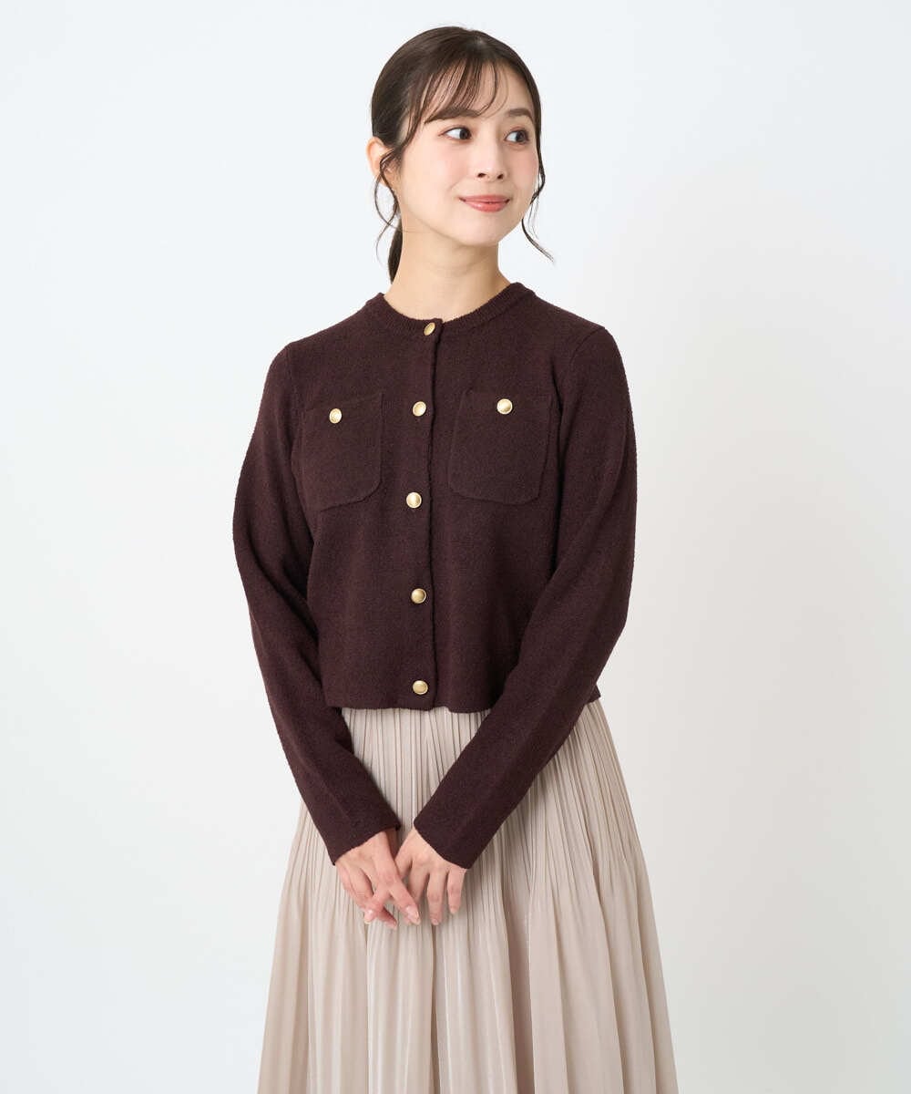 F1SAD42160 MK MICHEL KLEIN(小さいサイズ)(メゾン ドゥ サンク) 【小さいサイズ】ミニブークレーカーディガン/洗える ブラウン