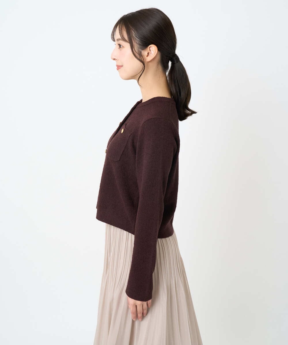 F1SAD42160 MK MICHEL KLEIN(小さいサイズ)(メゾン ドゥ サンク) 【小さいサイズ】ミニブークレーカーディガン/洗える ブラウン