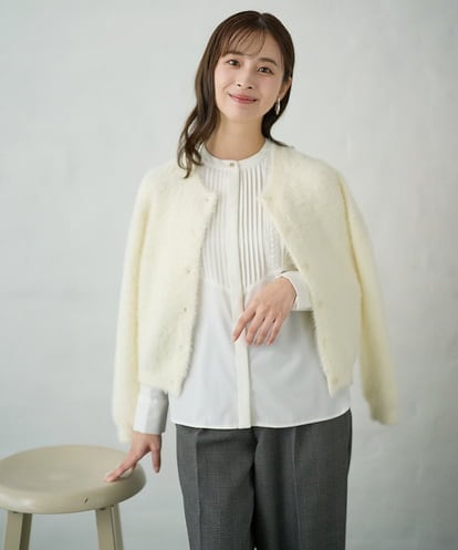 F1SAD44160 MK MICHEL KLEIN(小さいサイズ) 【小さいサイズ】フェザーニットカーディガン/洗える