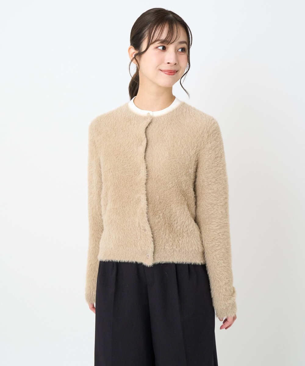 F1SAD44160 MK MICHEL KLEIN(小さいサイズ)(メゾン ドゥ サンク) 【小さいサイズ】フェザーニットカーディガン/洗える ベージュ