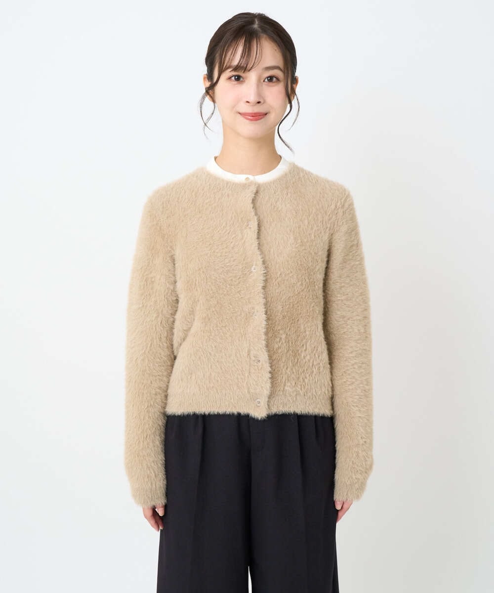 F1SAD44160 MK MICHEL KLEIN(小さいサイズ)(メゾン ドゥ サンク) 【小さいサイズ】フェザーニットカーディガン/洗える ベージュ