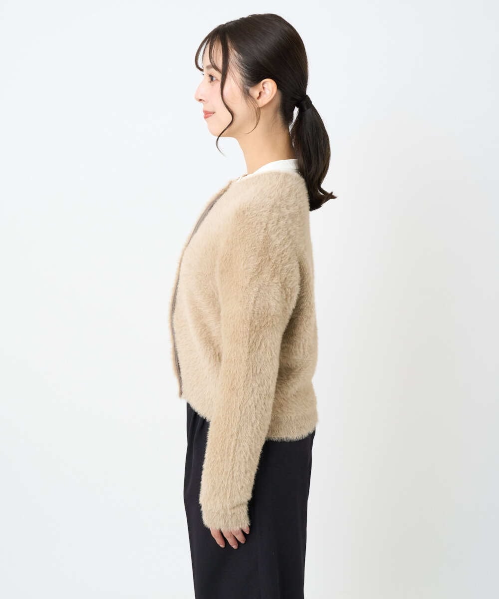 F1SAD44160 MK MICHEL KLEIN(小さいサイズ)(メゾン ドゥ サンク) 【小さいサイズ】フェザーニットカーディガン/洗える ベージュ