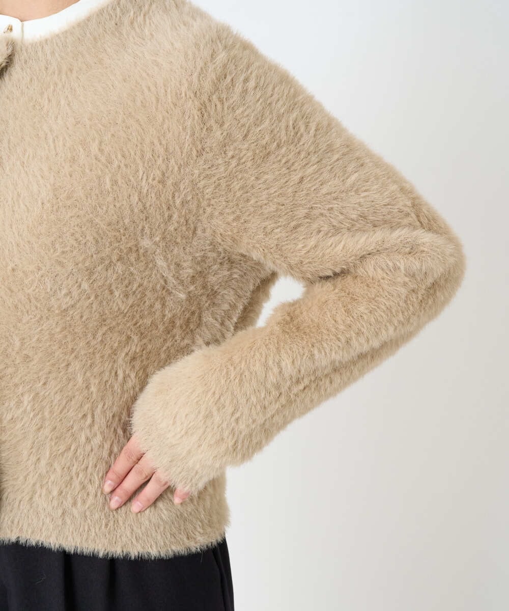 F1SAD44160 MK MICHEL KLEIN(小さいサイズ)(メゾン ドゥ サンク) 【小さいサイズ】フェザーニットカーディガン/洗える ベージュ