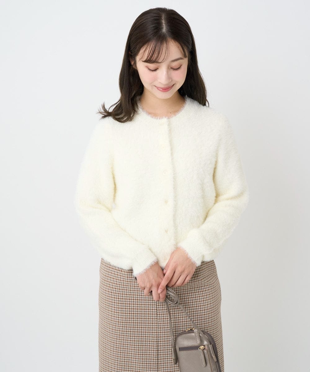 F1SAD44160 MK MICHEL KLEIN(小さいサイズ)(メゾン ドゥ サンク) 【小さいサイズ】フェザーニットカーディガン/洗える ベージュ