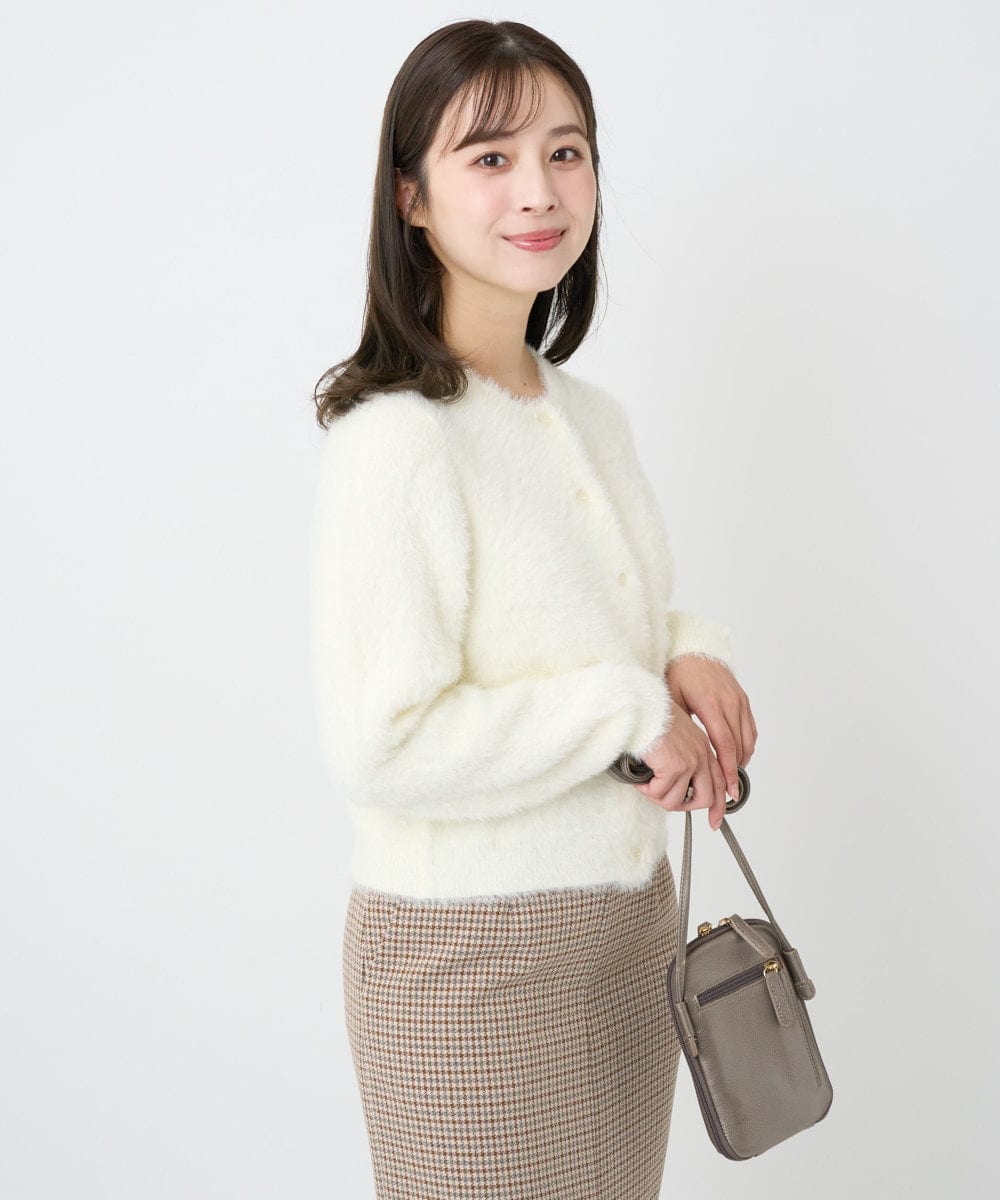 F1SAD44160 MK MICHEL KLEIN(小さいサイズ)(メゾン ドゥ サンク) 【小さいサイズ】フェザーニットカーディガン/洗える ベージュ