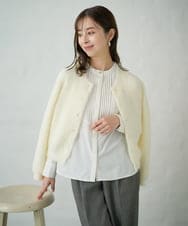 F1SAD44160 MK MICHEL KLEIN(小さいサイズ)(メゾン ドゥ サンク) 【小さいサイズ】フェザーニットカーディガン/洗える ベージュ