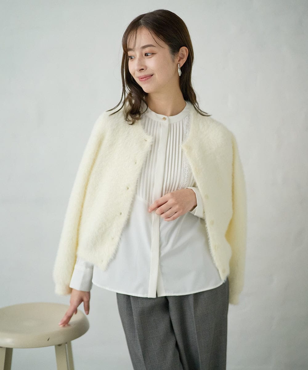 F1SAD44160 MK MICHEL KLEIN(小さいサイズ)(メゾン ドゥ サンク) 【小さいサイズ】フェザーニットカーディガン/洗える ベージュ