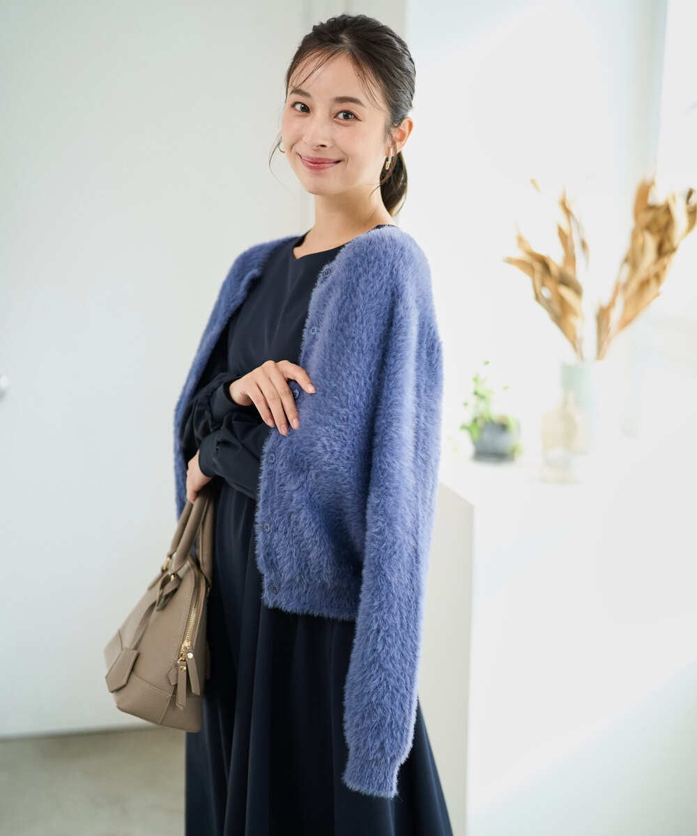 F1SAD44160 MK MICHEL KLEIN(小さいサイズ)(メゾン ドゥ サンク) 【小さいサイズ】フェザーニットカーディガン/洗える ベージュ