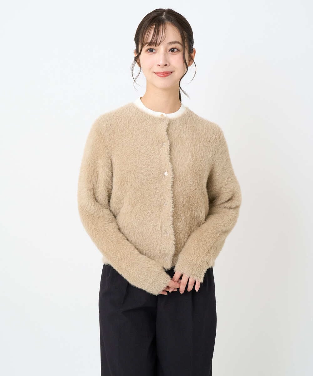 F1SAD44160 MK MICHEL KLEIN(小さいサイズ)(メゾン ドゥ サンク) 【小さいサイズ】フェザーニットカーディガン/洗える ベージュ