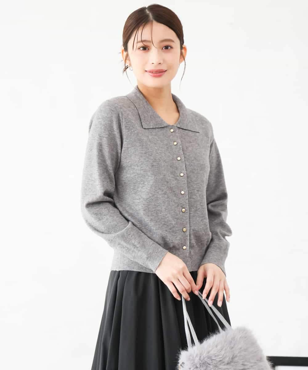 F1SAG43150 MK MICHEL KLEIN(小さいサイズ)(メゾン ドゥ サンク) 【小さいサイズ】[洗える]衿付きニットカーディガン グレー