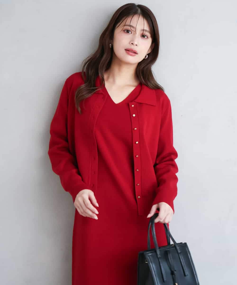 F1SAG43150 MK MICHEL KLEIN(小さいサイズ)(メゾン ドゥ サンク) 【小さいサイズ】[洗える]衿付きニットカーディガン グレー