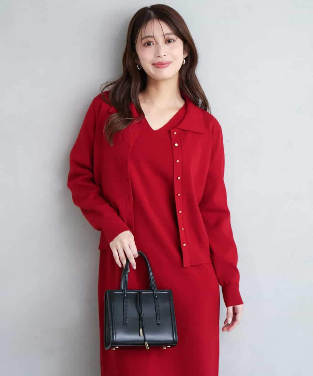 F1SAG43150 MK MICHEL KLEIN(小さいサイズ)(メゾン ドゥ サンク) 【小さいサイズ】[洗える]衿付きニットカーディガン グレー