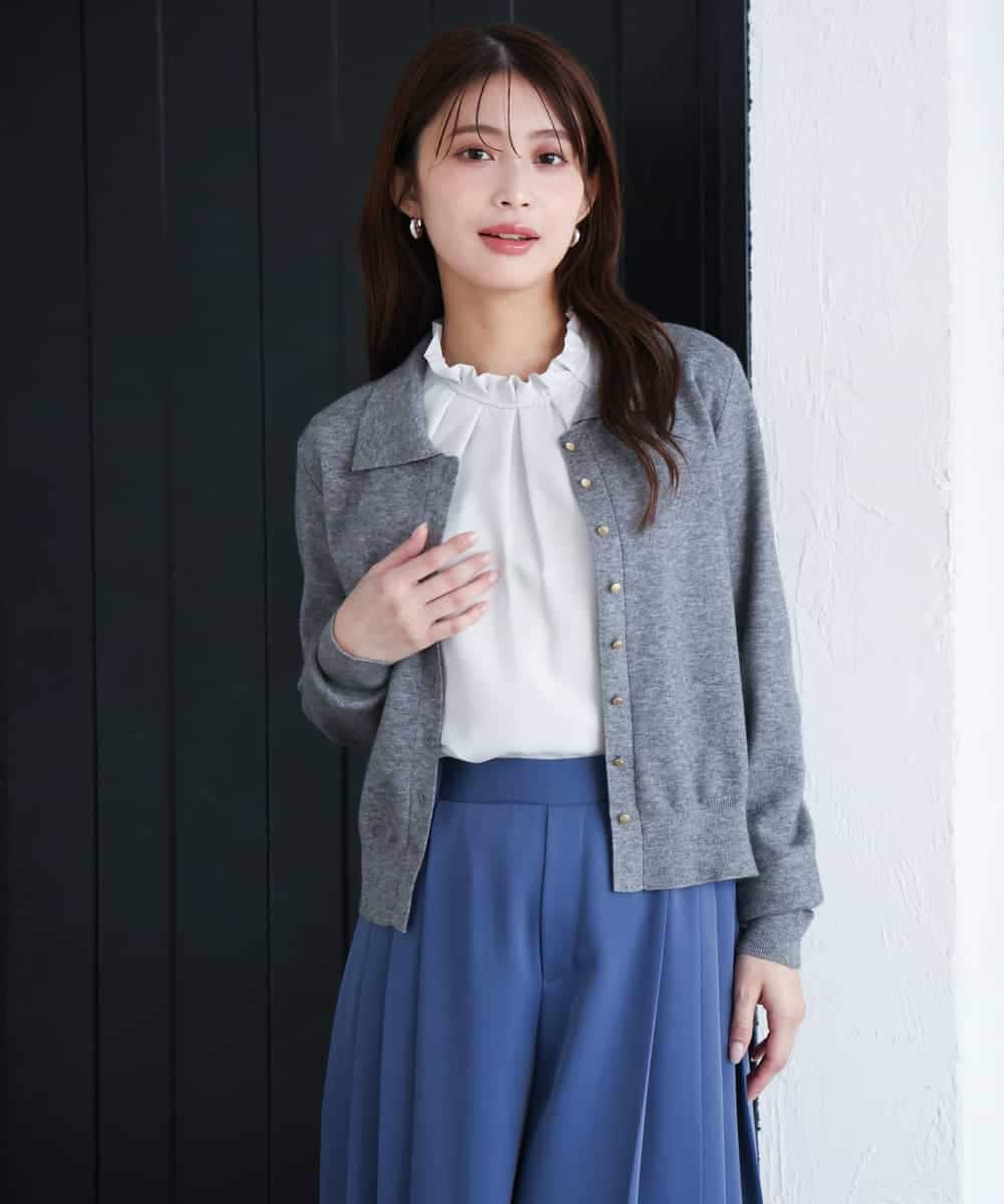 F1SAG43150 MK MICHEL KLEIN(小さいサイズ)(メゾン ドゥ サンク) 【小さいサイズ】[洗える]衿付きニットカーディガン グレー