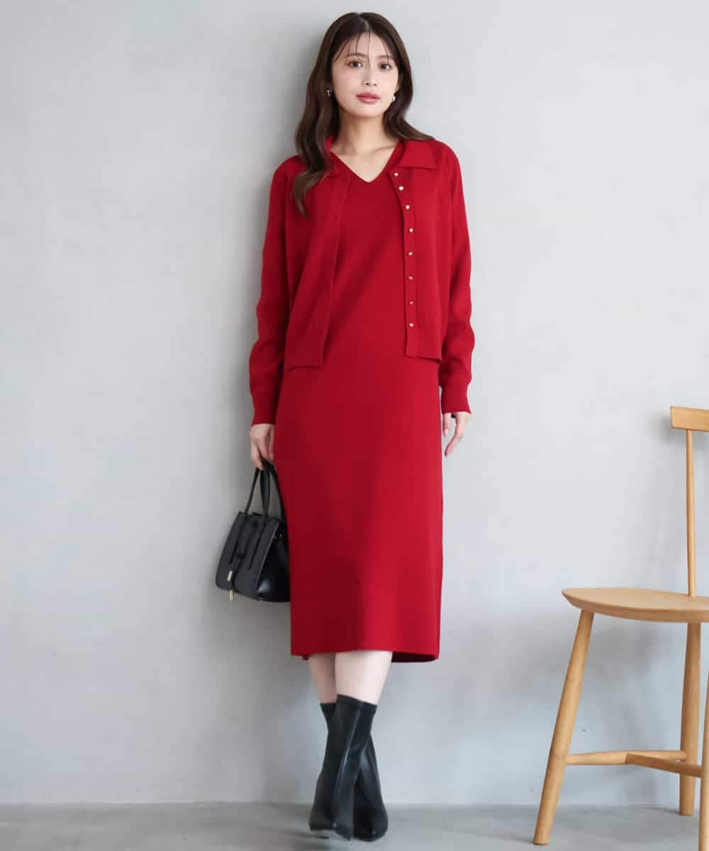 F1SAG43150 MK MICHEL KLEIN(小さいサイズ)(メゾン ドゥ サンク) 【小さいサイズ】[洗える]衿付きニットカーディガン グレー