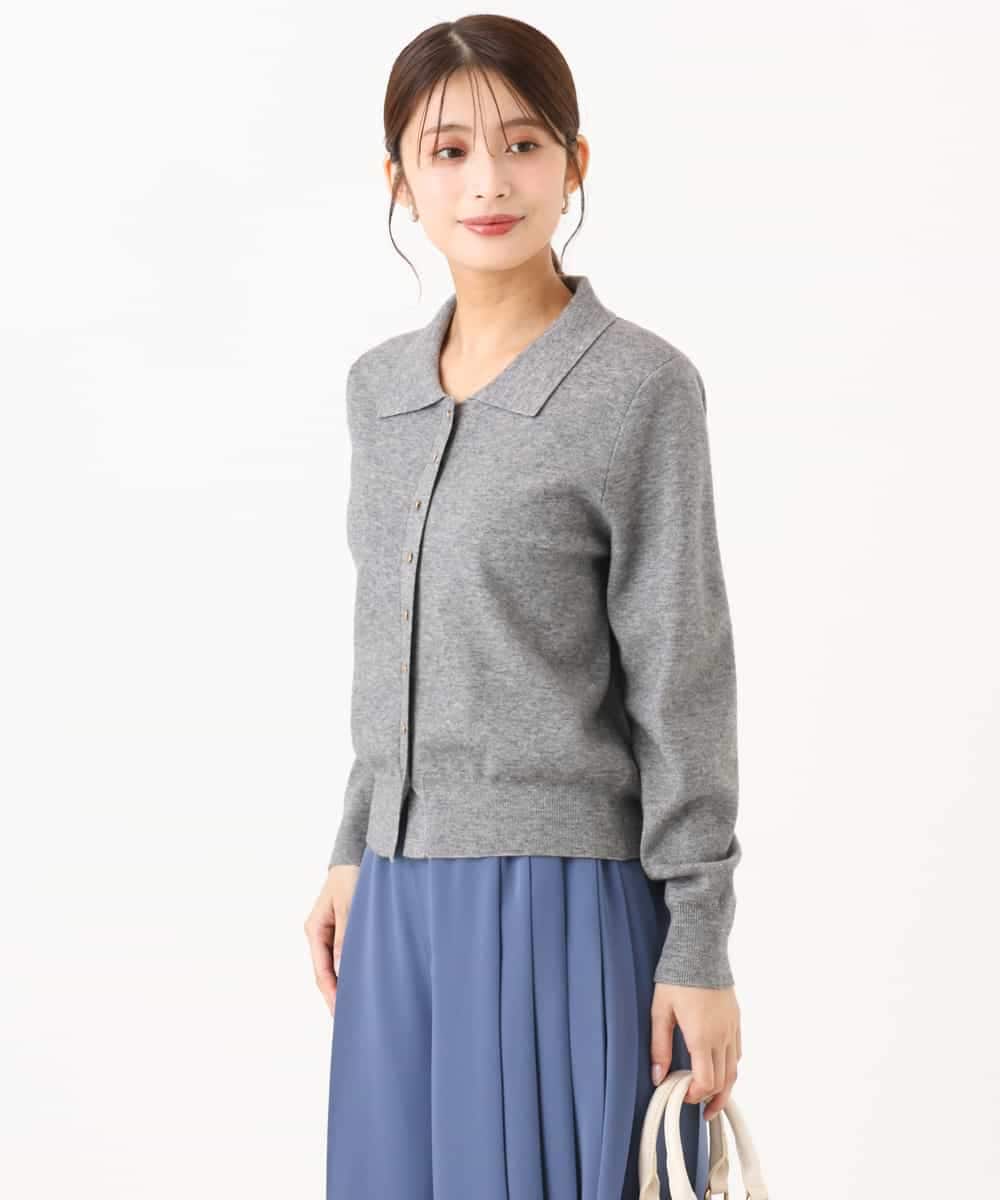 F1SAG43150 MK MICHEL KLEIN(小さいサイズ)(メゾン ドゥ サンク) 【小さいサイズ】[洗える]衿付きニットカーディガン グレー