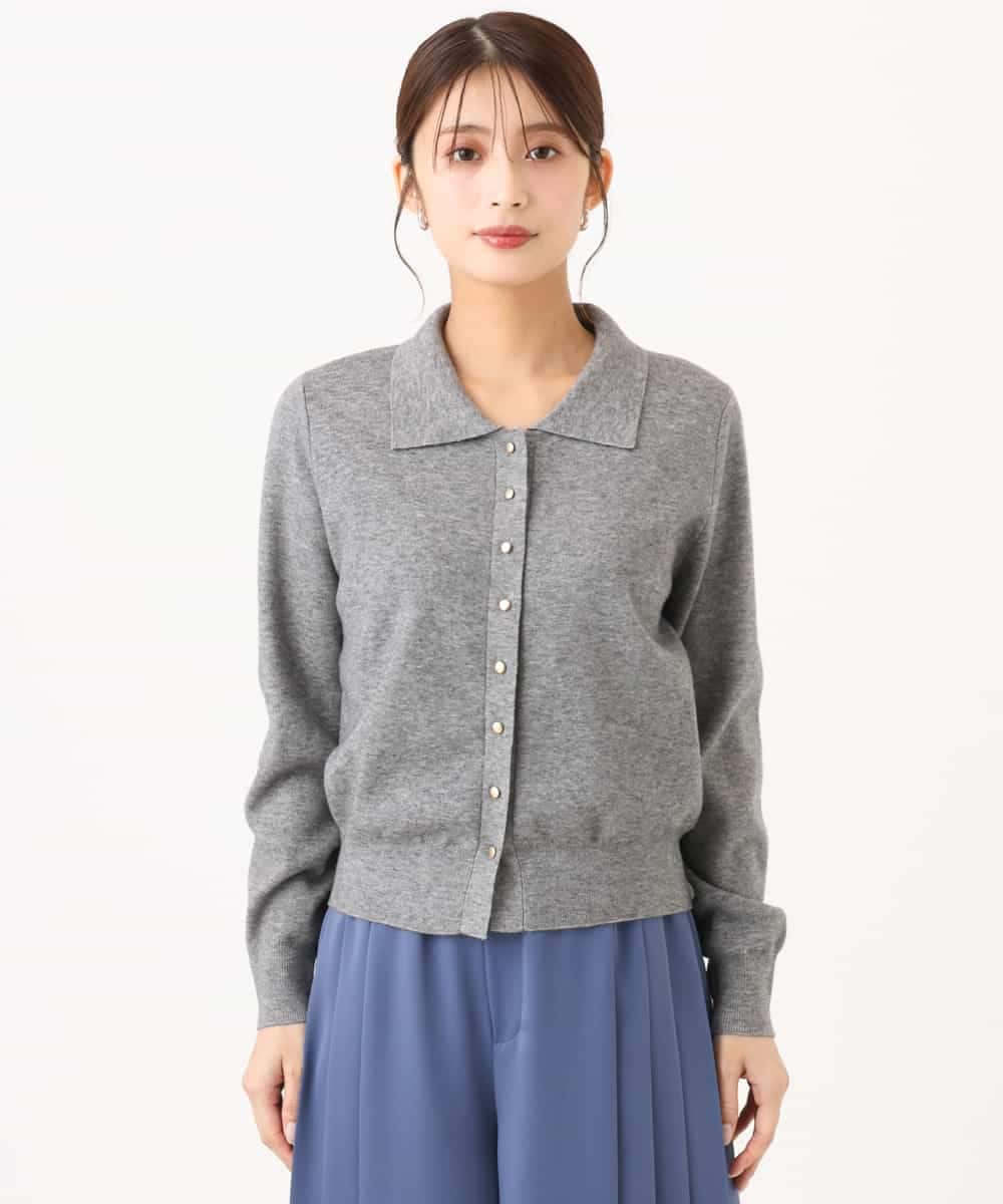 F1SAG43150 MK MICHEL KLEIN(小さいサイズ)(メゾン ドゥ サンク) 【小さいサイズ】[洗える]衿付きニットカーディガン グレー